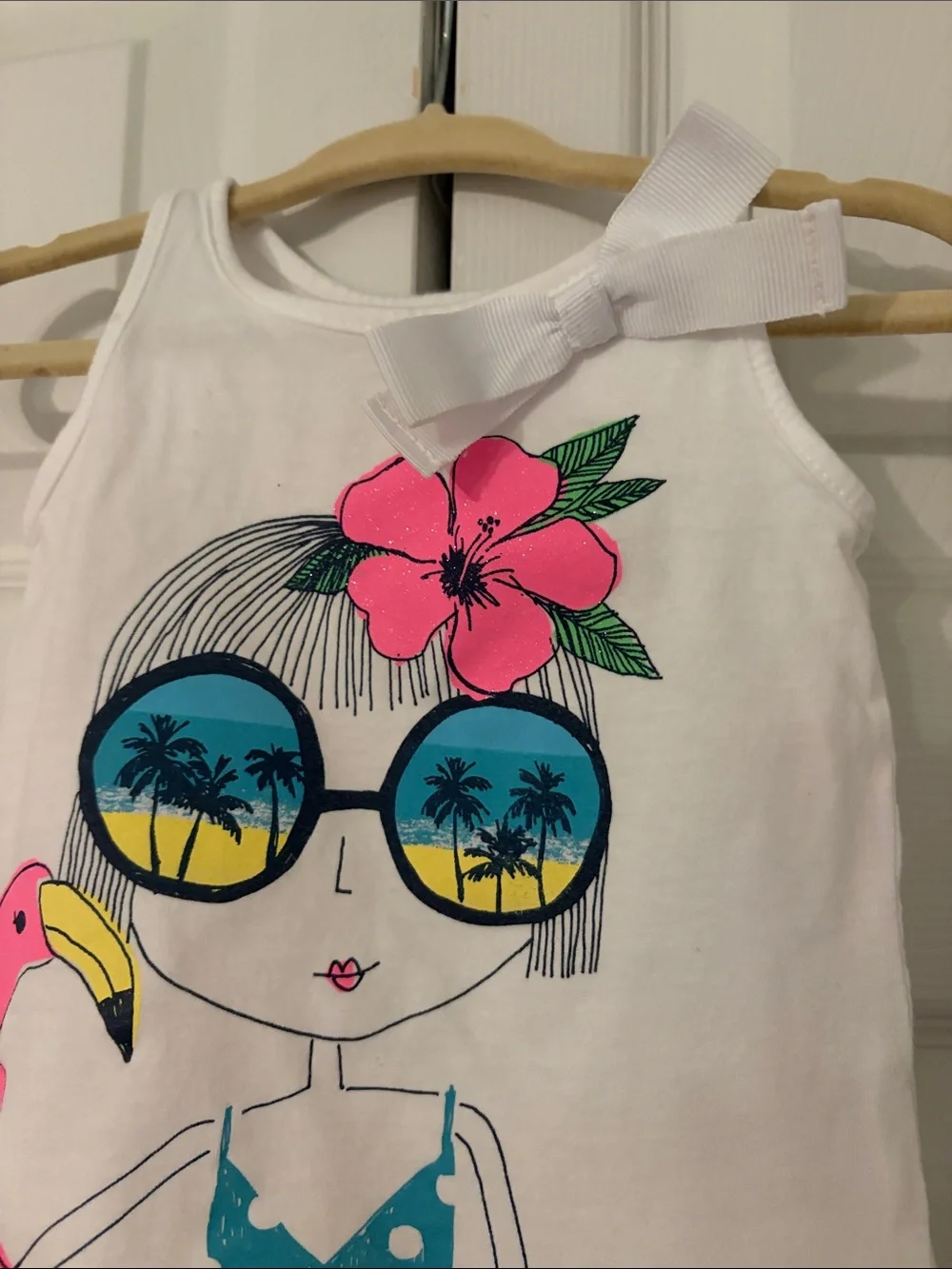 OshKosh B'gosh White Tank Top with Pink Flamingo & Teal Polka Dot Size 9 Months